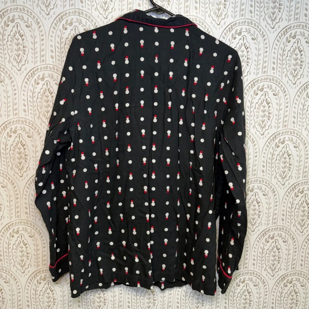 Victorias Secret Snowman Polka Dot Pajama‎ Top Black Red Long Sleeve Medium Long